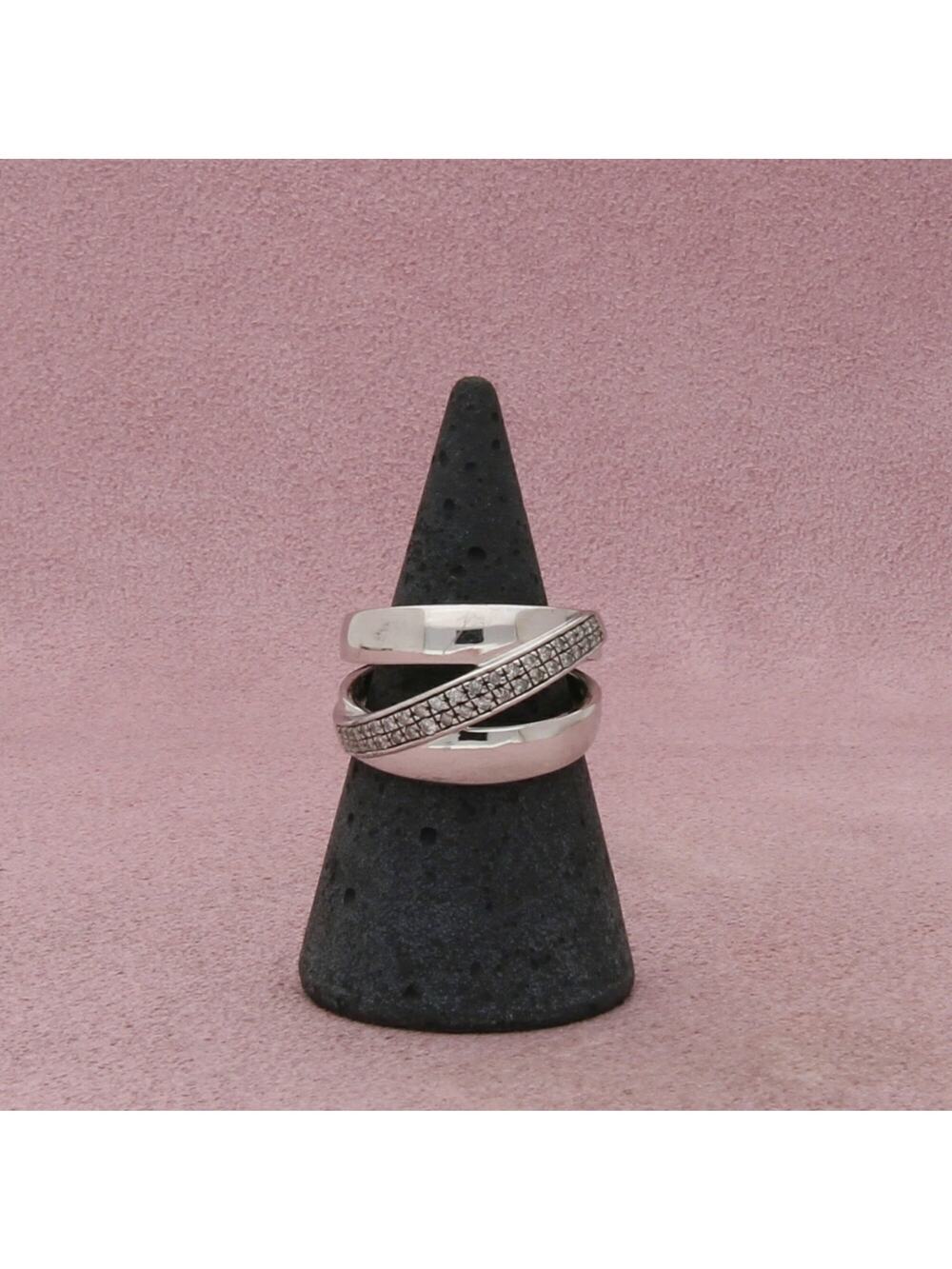 sterling silver pave diamond crossover ring size 7
